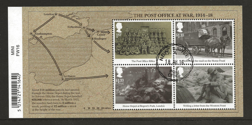 GB 2016 MS3848 Post Office At War Barcoded Miniature Sheet VFU
