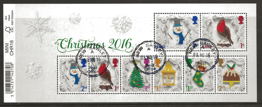 GB 2016 MS3911 Christmas Barcoded Miniature Sheet VFU