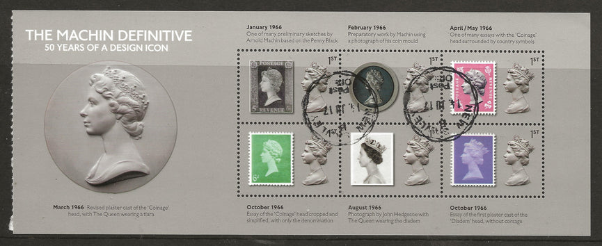 GB 2017 MS3964 Machin Definitive 50 Years Barcoded TORN OFF Miniature Sheet VFU