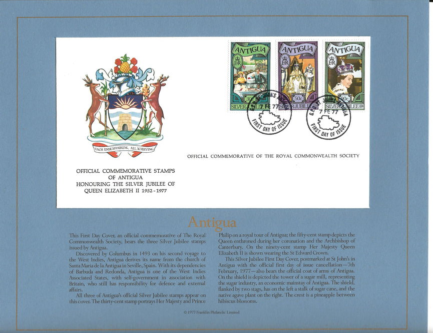 ANTIGUA 1977 SILVER JUBILEE ROYAL COMMONWEALTH SOCIETY FDC