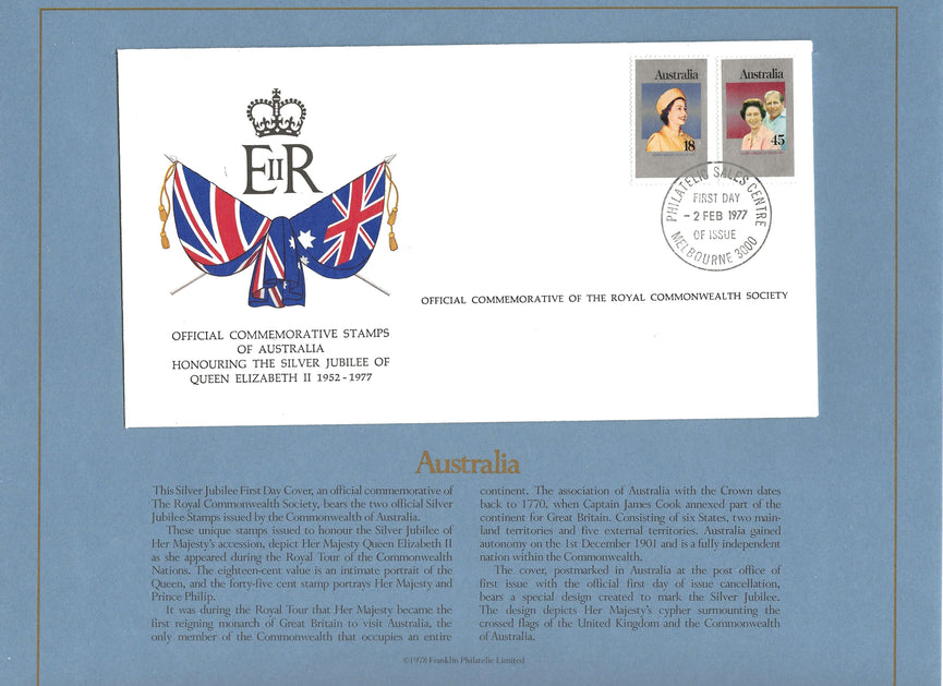 AUSTRALIA 1977 SILVER JUBILEE ROYAL COMMONWEALTH SOCIETY FDC