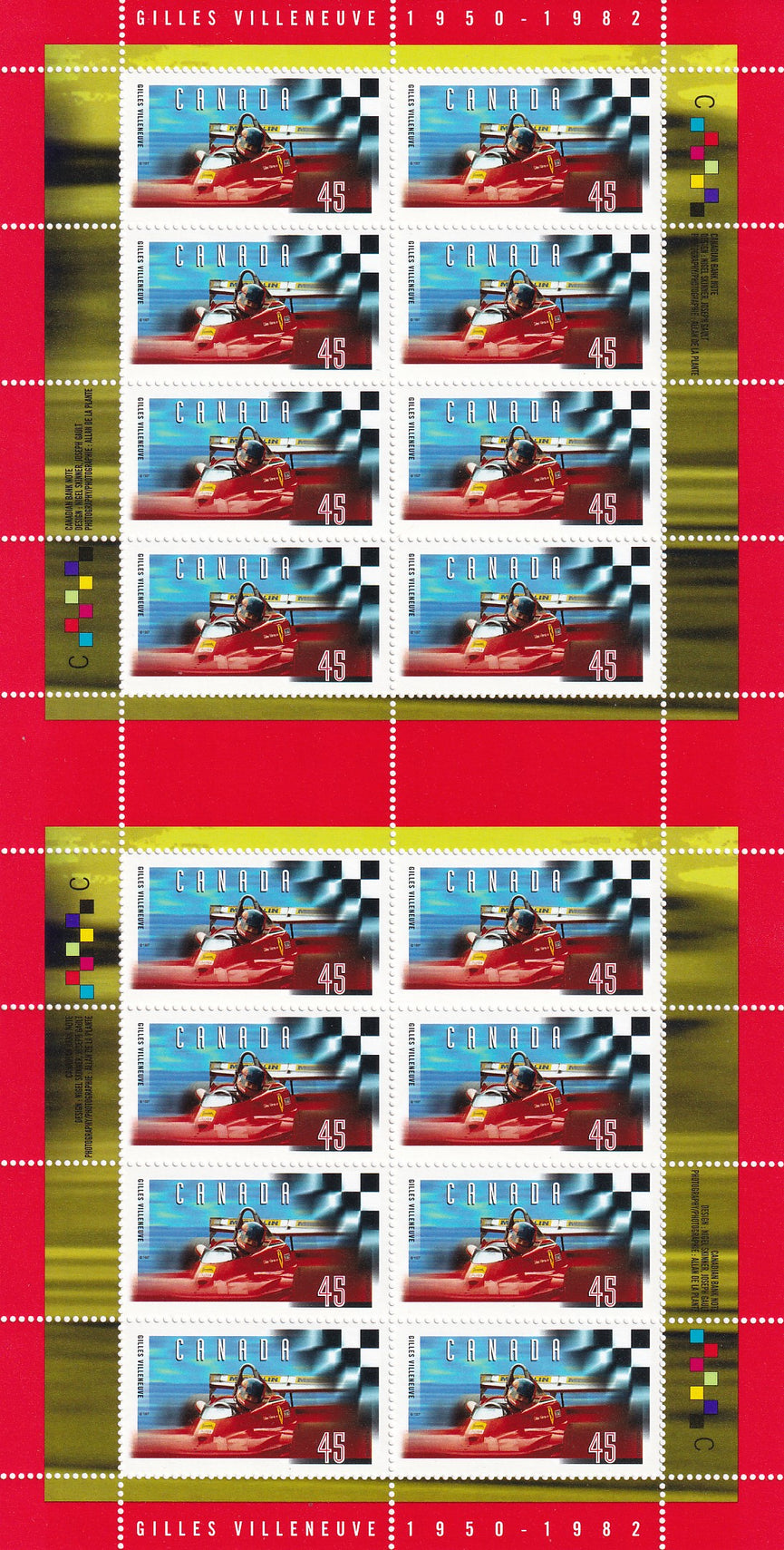 CANADA 1997 Full Pane of 16 45c Gilles Villeneuve SG 1733 #1647 MNH