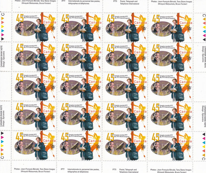 CANADA 1997 Full Pane of 20 45c World Congress of PTTI Union SG 1744 #1657 MNH