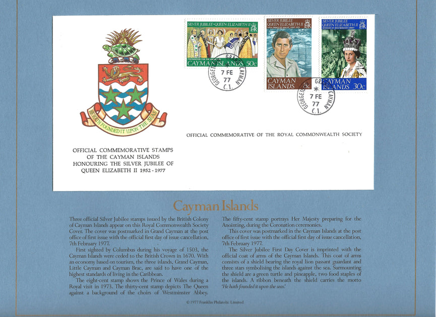 CAYMAN ISLANDS 1977 SILVER JUBILEE ROYAL COMMONWEALTH SOCIETY FDC