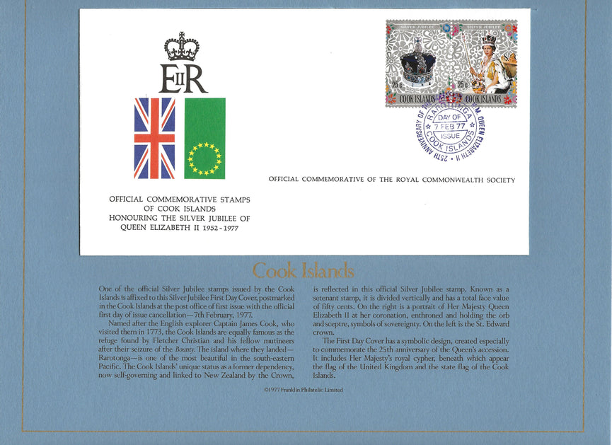 COOK ISLANDS SILVER JUBILEE ROYAL COMMONWEALTH SOCIETY FDC