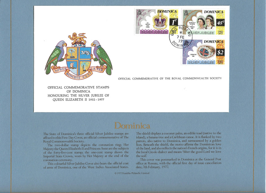 DOMINICA 1977 SILVER JUBILEE ROYAL COMMONWEALTH SOCIETY FDC