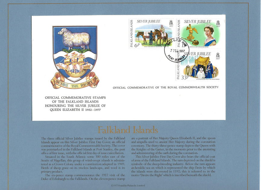 FALKLAND ISLANDS 1977 SILVER JUBILEE ROYAL COMMONWEALTH SOCIETY FDC