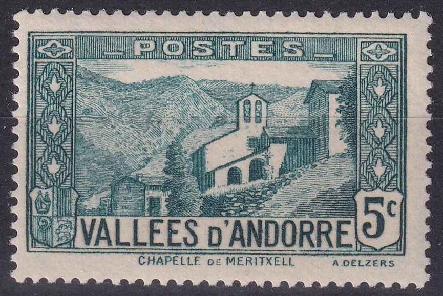 FRENCH ANDORRA SG F27 1932 5c Deep-Bluish-Green MNH