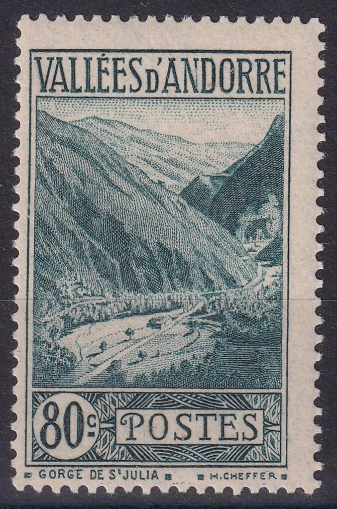 FRENCH ANDORRA SG F49 1941 80c Blue-Green MM