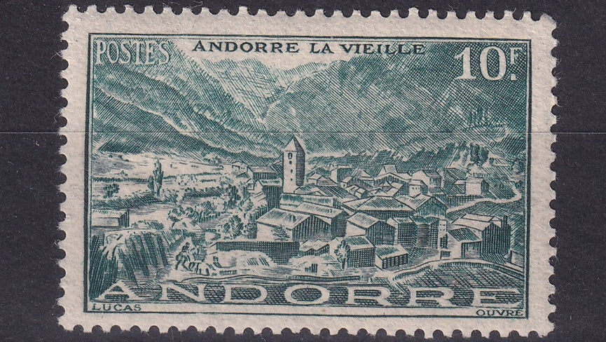 FRENCH ANDORRA SG F127 1944 10f Deep Bluish Green MM