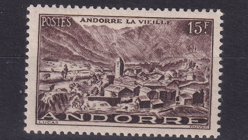FRENCH ANDORRA SG F133 1951 15f Deep Reddish Brown MM