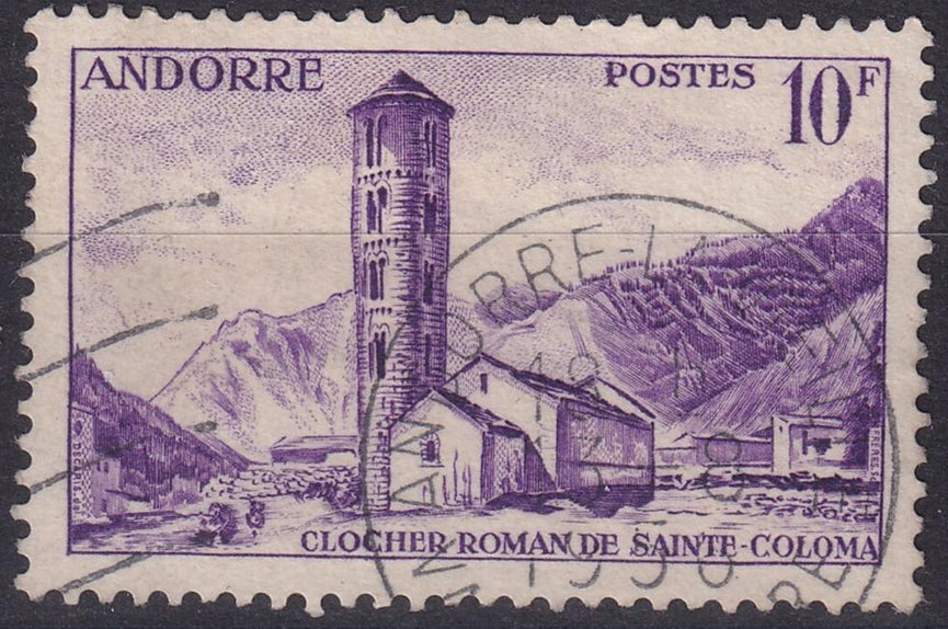 FRENCH ANDORRA SG F150 1955 10f Bright Reddish Violet VFU