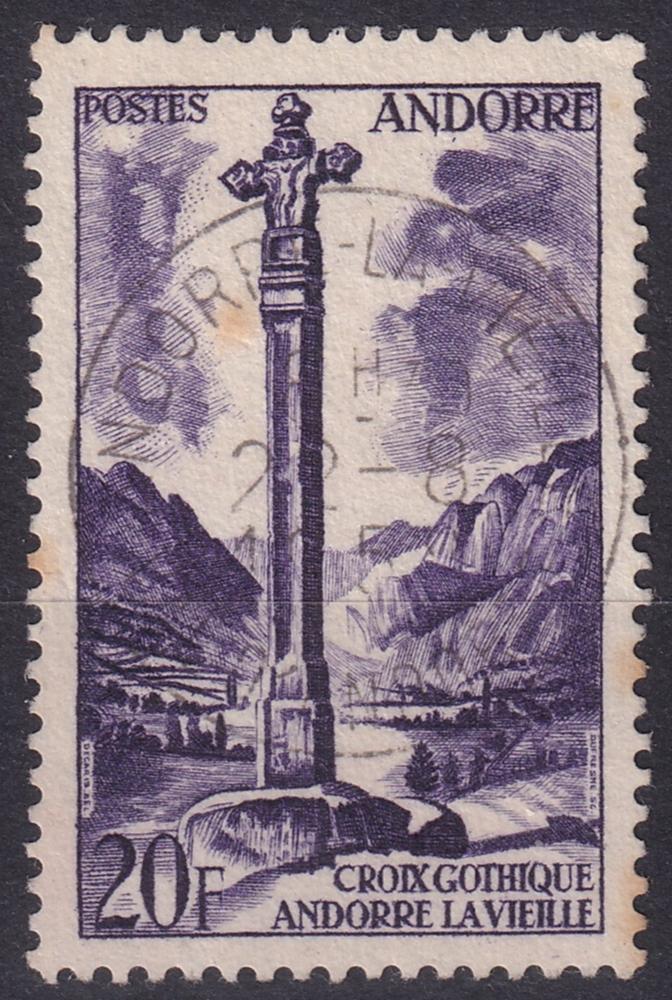 FRENCH ANDORRA SG F154 1955 20f Deep Violet VFU