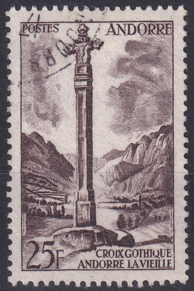 FRENCH ANDORRA SG F155 1955 25f Blackish Brown VFU
