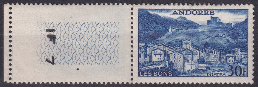 FRENCH ANDORRA SG F156 1955 30f Deep Bright Blue MM