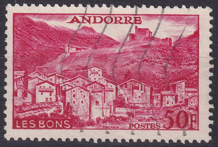 FRENCH ANDORRA SG F159 1957 50f Carmine VFU
