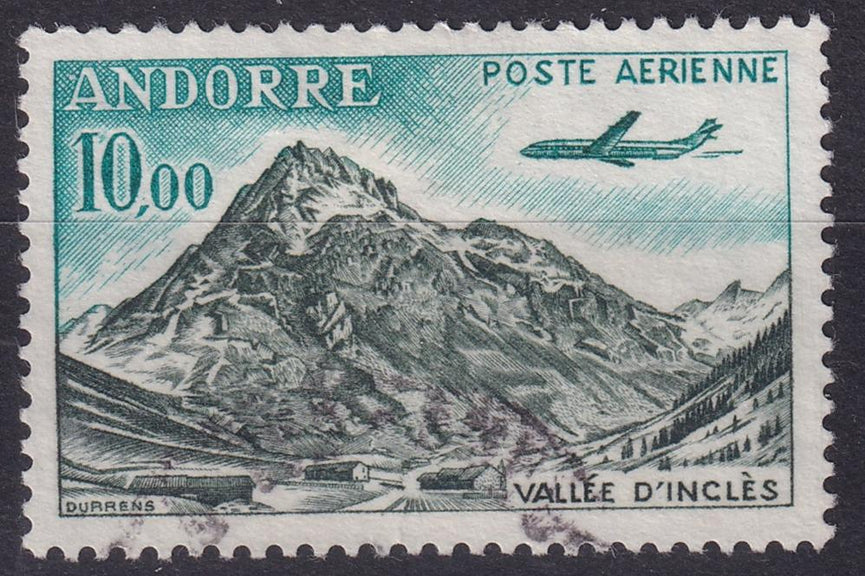FRENCH ANDORRA SG F184 1964 10f Deep Green & Turquoise VFU