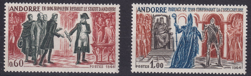FRENCH ANDORRA SG F190 - 191 1964 Andorran History 60c & 1f MM