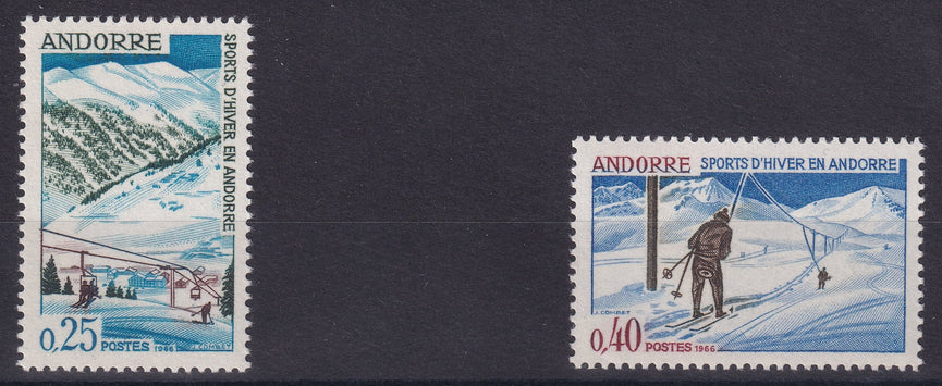 FRENCH ANDORRA SG F195 & 196 1966 Winter Sports 25c & 40c MNH