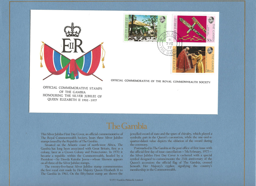 GAMBIA 1977 SILVER JUBILEE ROYAL COMMONWEALTH SOCIETY FDC