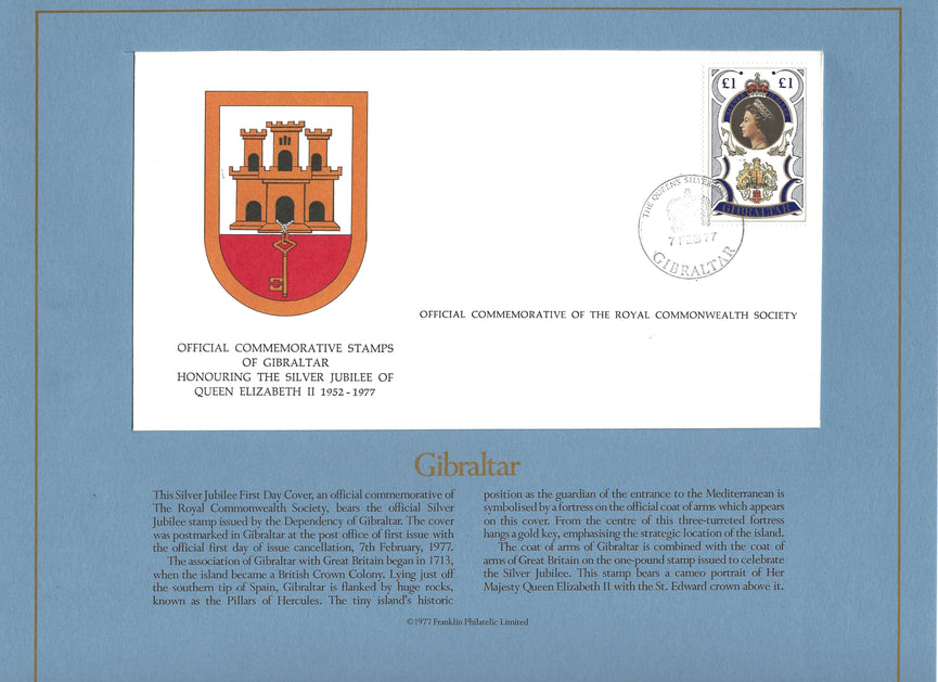 GIBRALTAR 1977 SILVER JUBILEE ROYAL COMMONWEALTH SOCIETY FDC