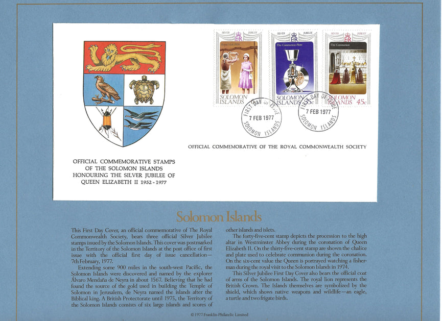 SOLOMON ISLANDS 1977 SILVER JUBILEE ROYAL COMMONWEALTH SOCIETY FDC