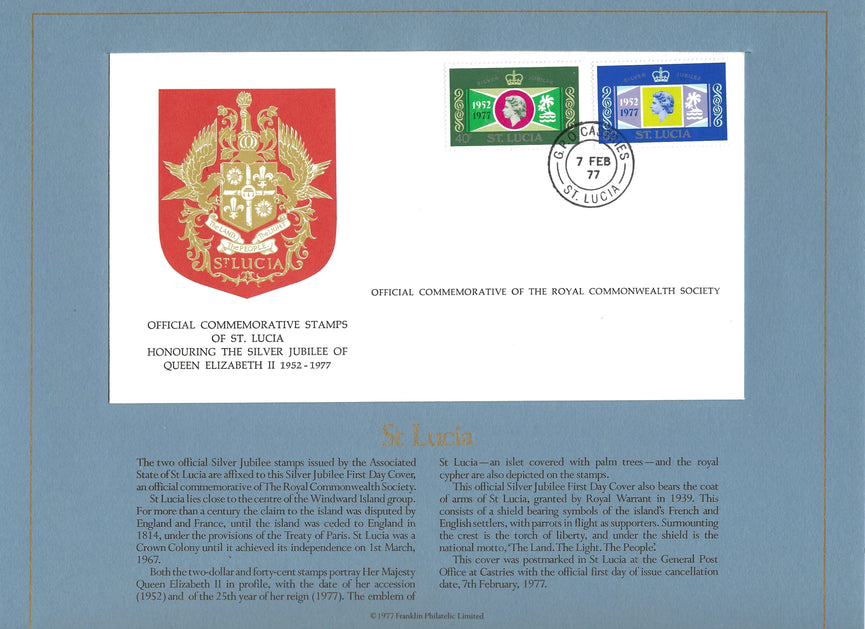 ST LUCIA 1977 SILVER JUBILEE ROYAL COMMONWEALTH SOCIETY FDC