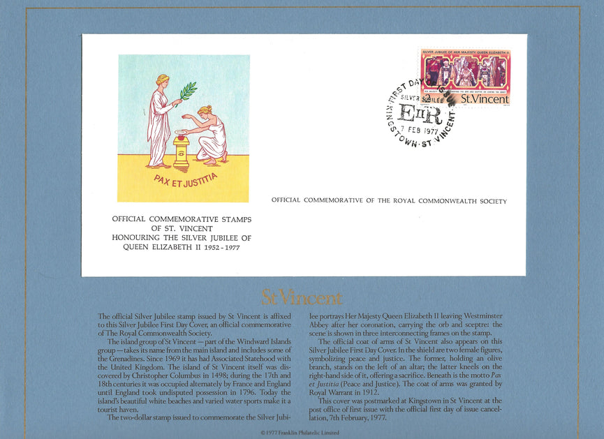 ST VINCENT1977 SILVER JUBILEE ROYAL COMMONWEALTH SOCIETY FDC