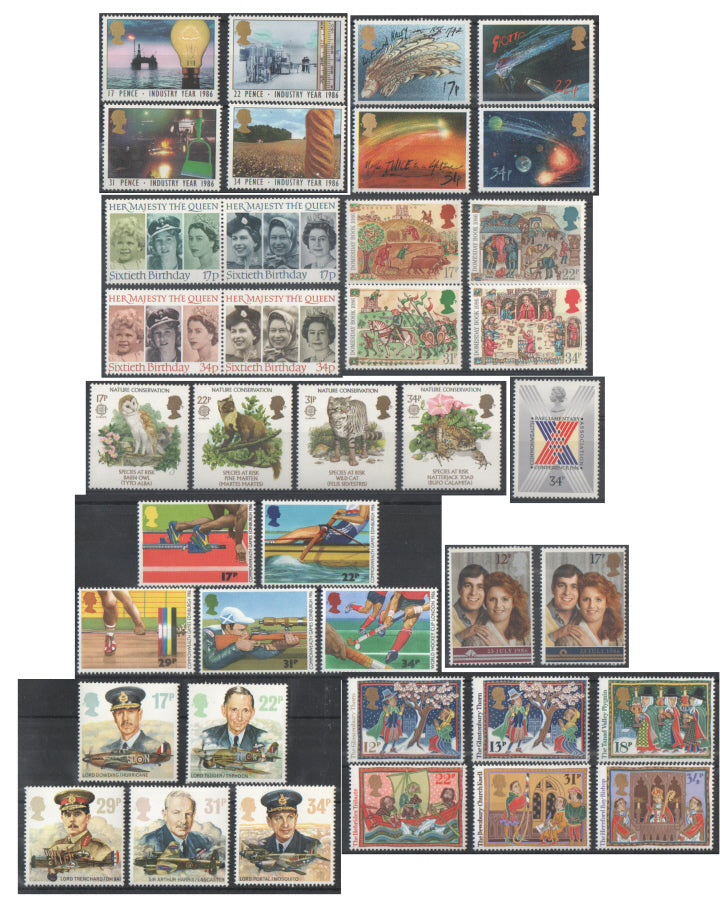 GB 1986 COMMEMORATIVE YEAR SET COMPLETE SG 1308 - 1346 MNH