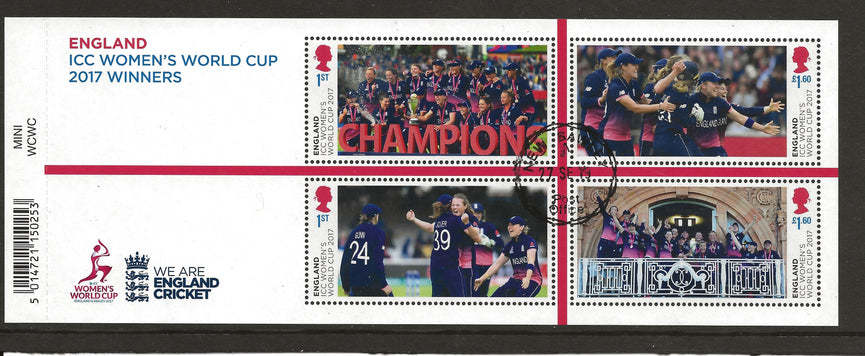GB 2019 MS4275 ICC Women's World Cup 2017 Winners Barcoded Miniature Sheet VFU