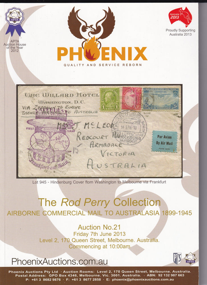 Phoenix Auctions 21 The Rod Perry Collection Airborne Mail to Australasia