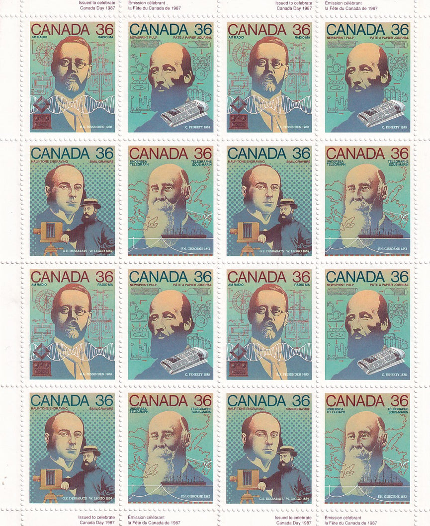 CANADA 1987 Full Pane of 16 36c Science And Technology #1035 - 1038 MNH
