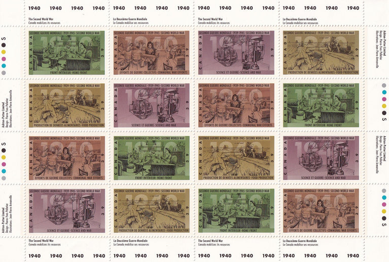 CANADA 1990 Full Pane of 16 39c Second World War SG 1409 - 1412 #1301a MNH