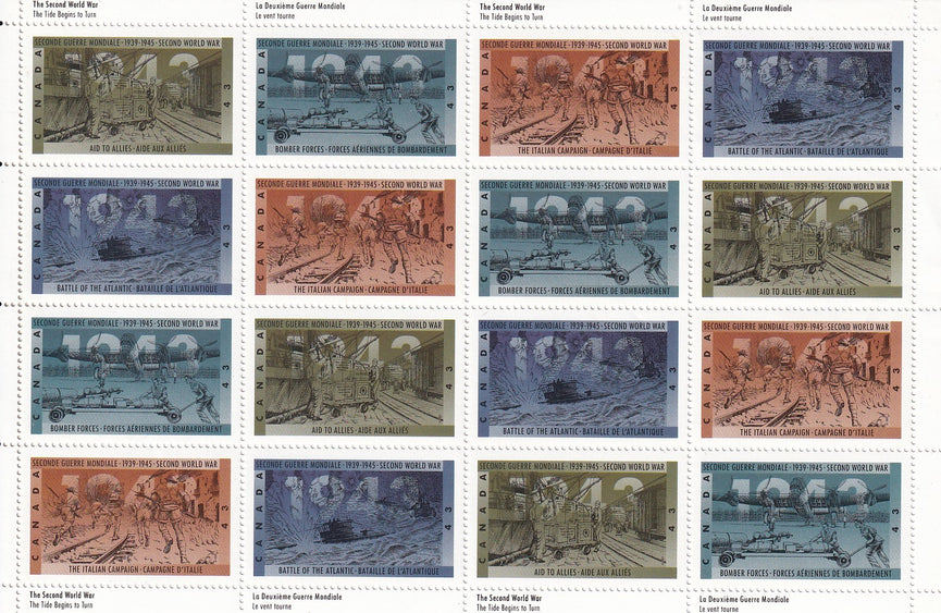 CANADA 1993 Full Pane of 16 42c Second World War SG 1576 - 1579 #1506a MNH