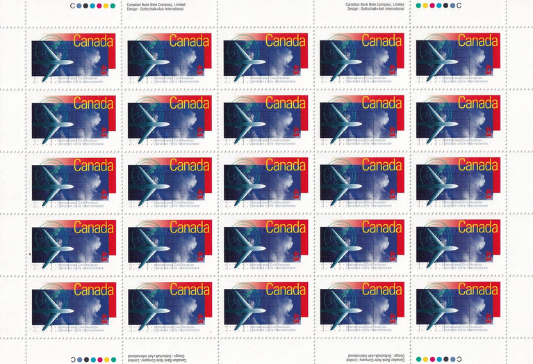 CANADA 1994 Full Pane of 25 43c International Aviation SG 1612 #1528 MNH
