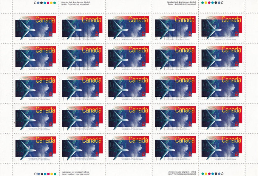 CANADA 1994 Full Pane of 25 43c International Aviation SG 1612 #1528 MNH