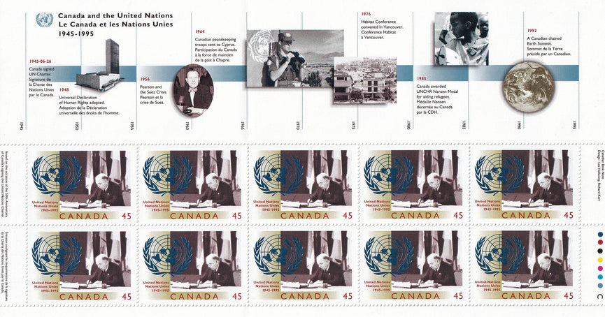 CANADA 1995 Full Pane of 10 45c United Nations SG 1612 #1584 MNH