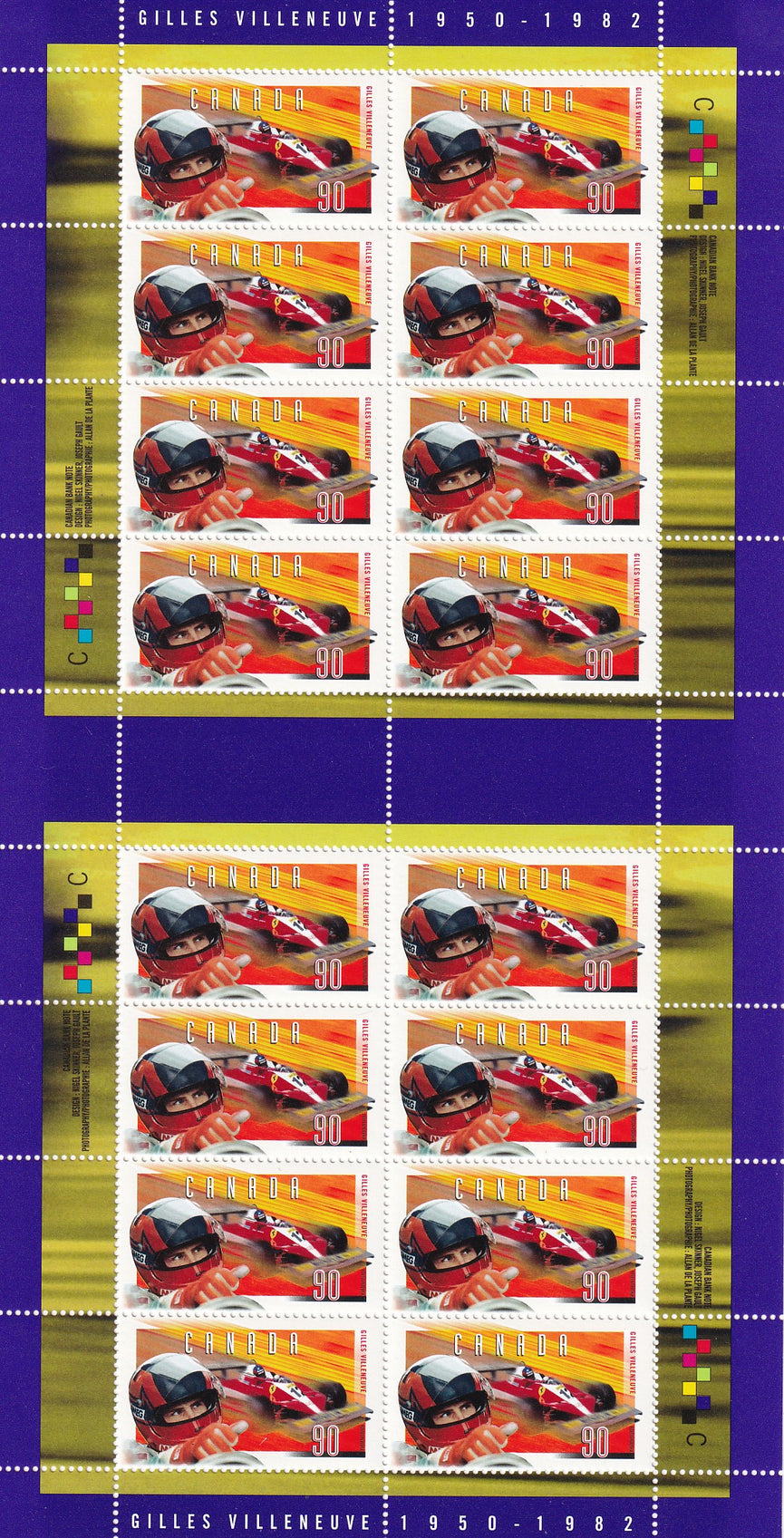 CANADA 1997 Full Pane of 16 90c Gilles Villeneuve SG 1734 #1648 MNH