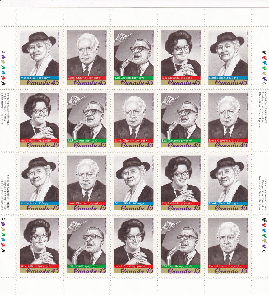 CANADA 1997 Full Pane of 20 45c Prominent Canadians SG 1748-1751 #1664a MNH