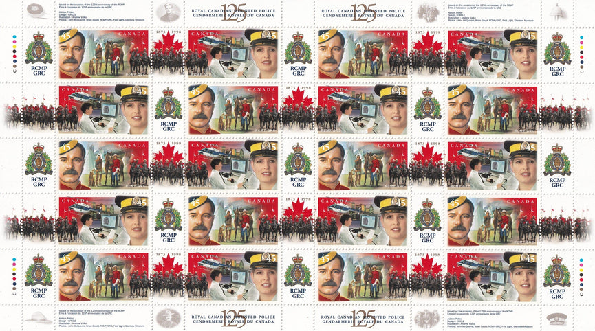 CANADA 1998 Full Pane of 20 45c 125th Anniversary RCMP SG 1806-1807 #1737a MNH