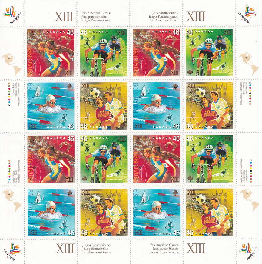 CANADA 1999 Full Pane of 16 46c XIII Pan American Games SG 1913-1916 #1804a MNH