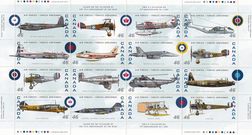 CANADA 1999 Full Pane of 16 46c Canadian Air Force SG 1920-1723 #1808 MNH