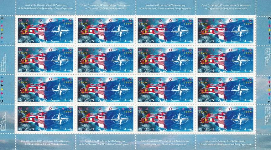 CANADA 1999 Full Pane of 16 46c NATO Flags SG 1940 #1809 MNH