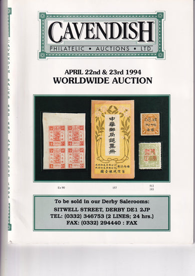 Geooff Riddle CAVENDISH 1994 SALE 482/483 ASIA including