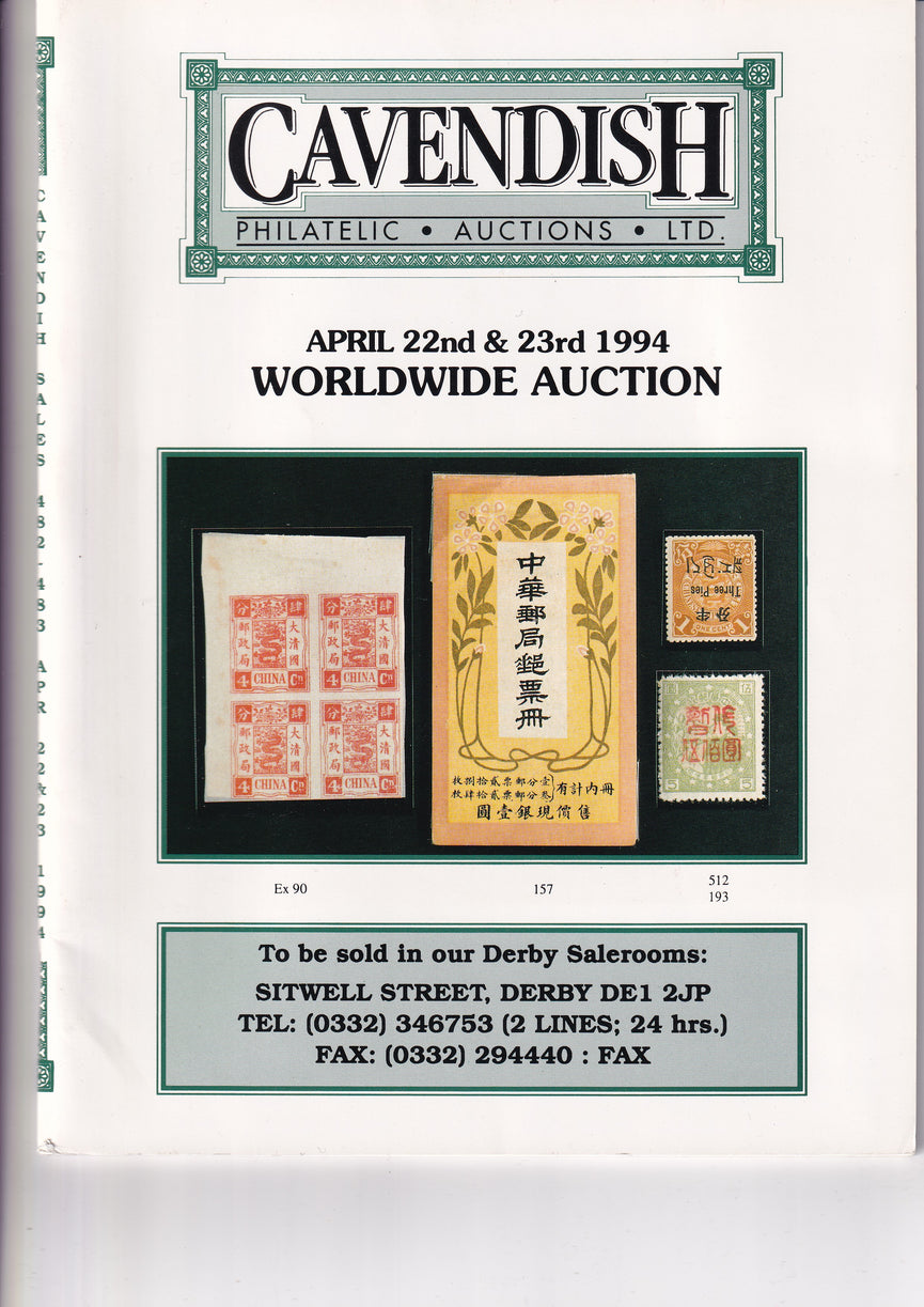 CAVENDISH 1994 SALE 482/483 ASIA including "THE GEOFF RIDDLE CHINA" & WORLDWIDE