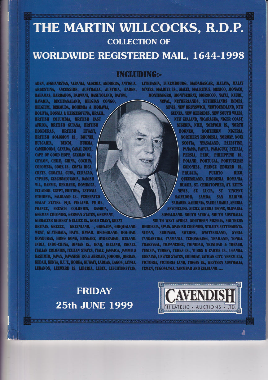 CAVENDISH 1999 SALE 563 THE MARTIN WILLCOCKS  WORLDWIDE  REGISTERED MAIL 1644 - 1998