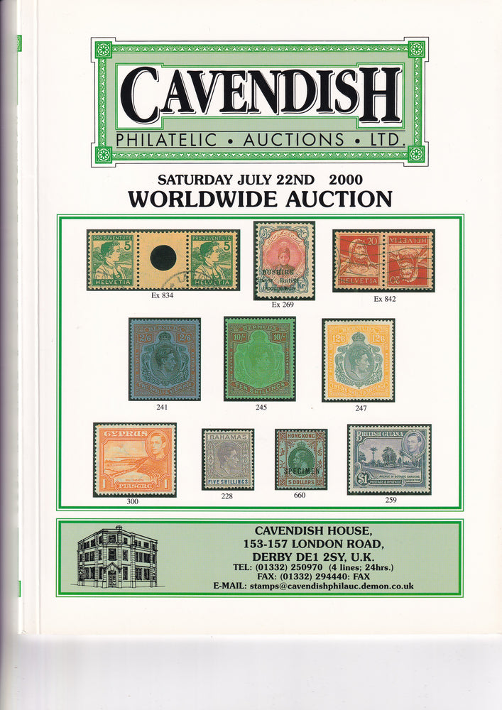 CAVENDISH 2000 SALE 587 JULY 22nd WORLDWIDE AUCTION (With prices realised)