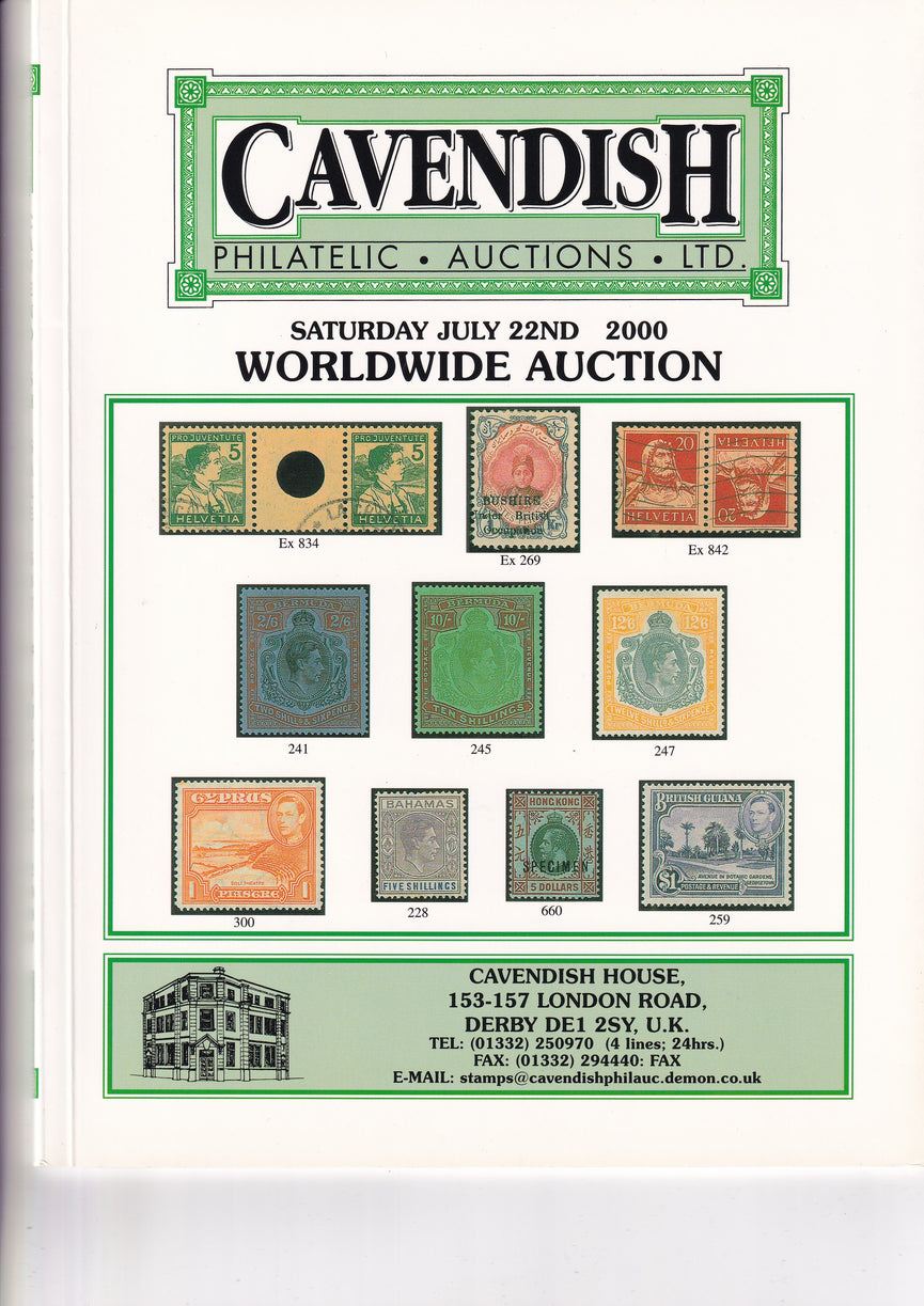 CAVENDISH 2000 SALE 587 JULY 22nd WORLDWIDE AUCTION (With prices realised)