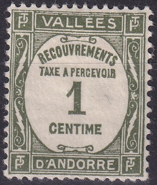 FRENCH ANDORRA SG FD82 1935 1c Grey-Olive MM