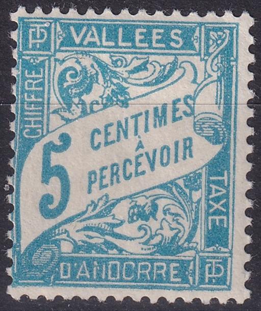 FRENCH ANDORRA SG F97 1937 5c Light Blue MM